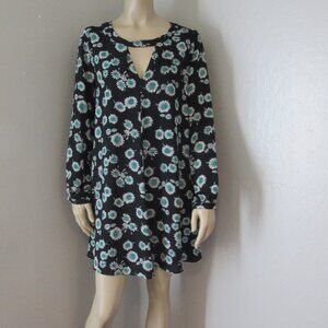 Express Black & Green Floral Pullover Mini Long Sleeve Dress